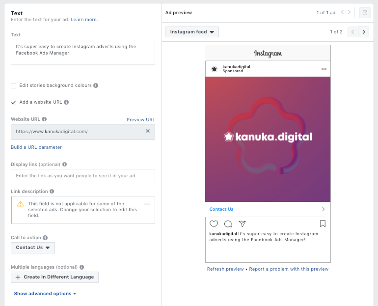 Instagram ads manager establecer campaña