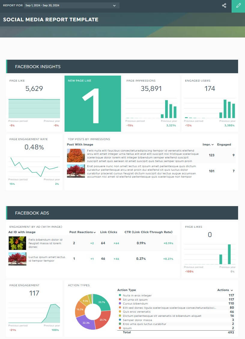 Plantilla gratuita de presentación de redes sociales para Facebook Insights y Facebook Ads