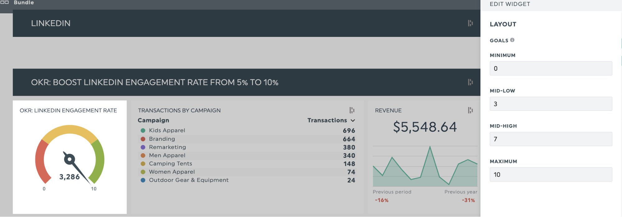 gauge widget okr ejemplo