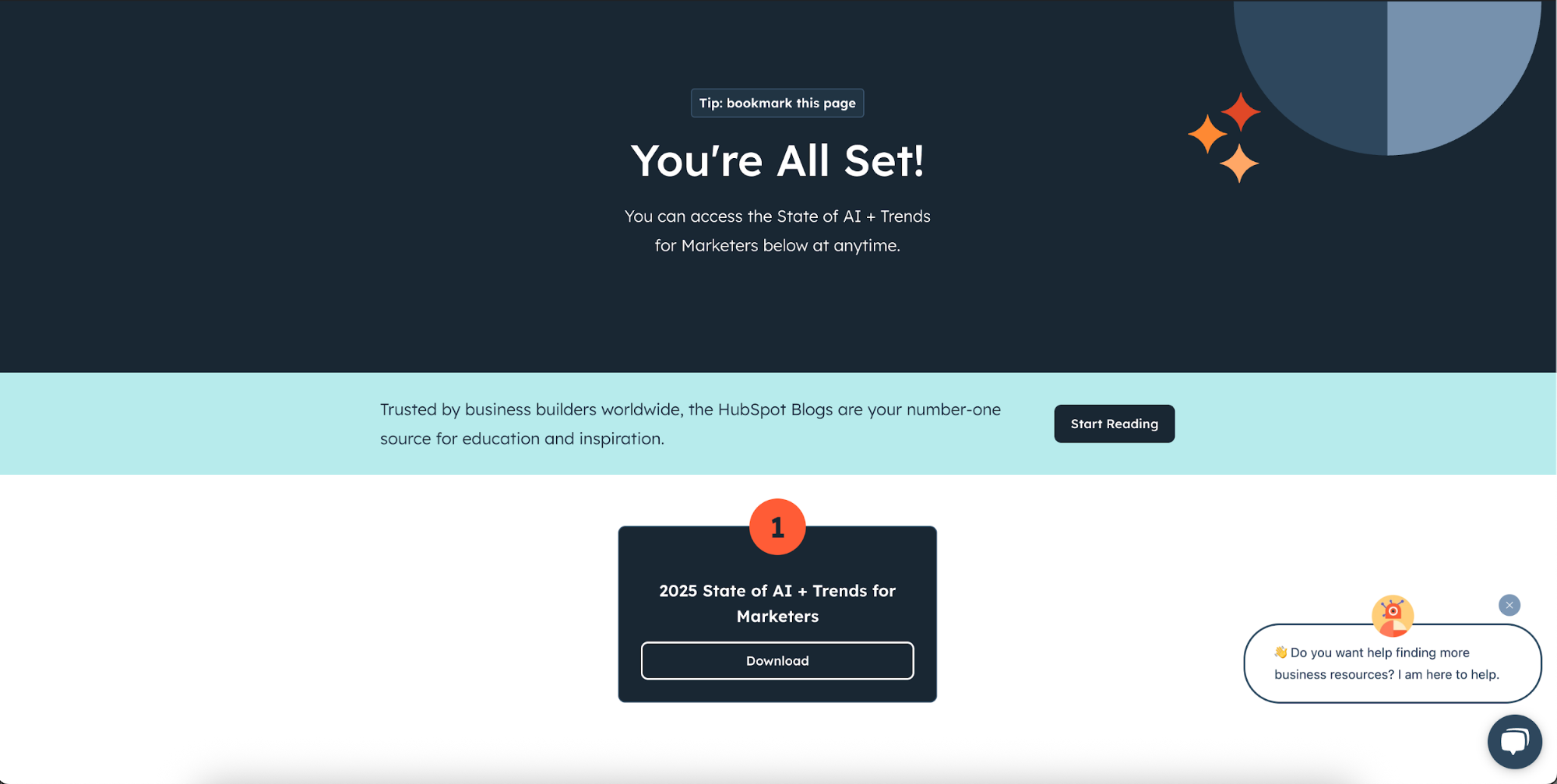 página de agradecimiento referencia hubspot