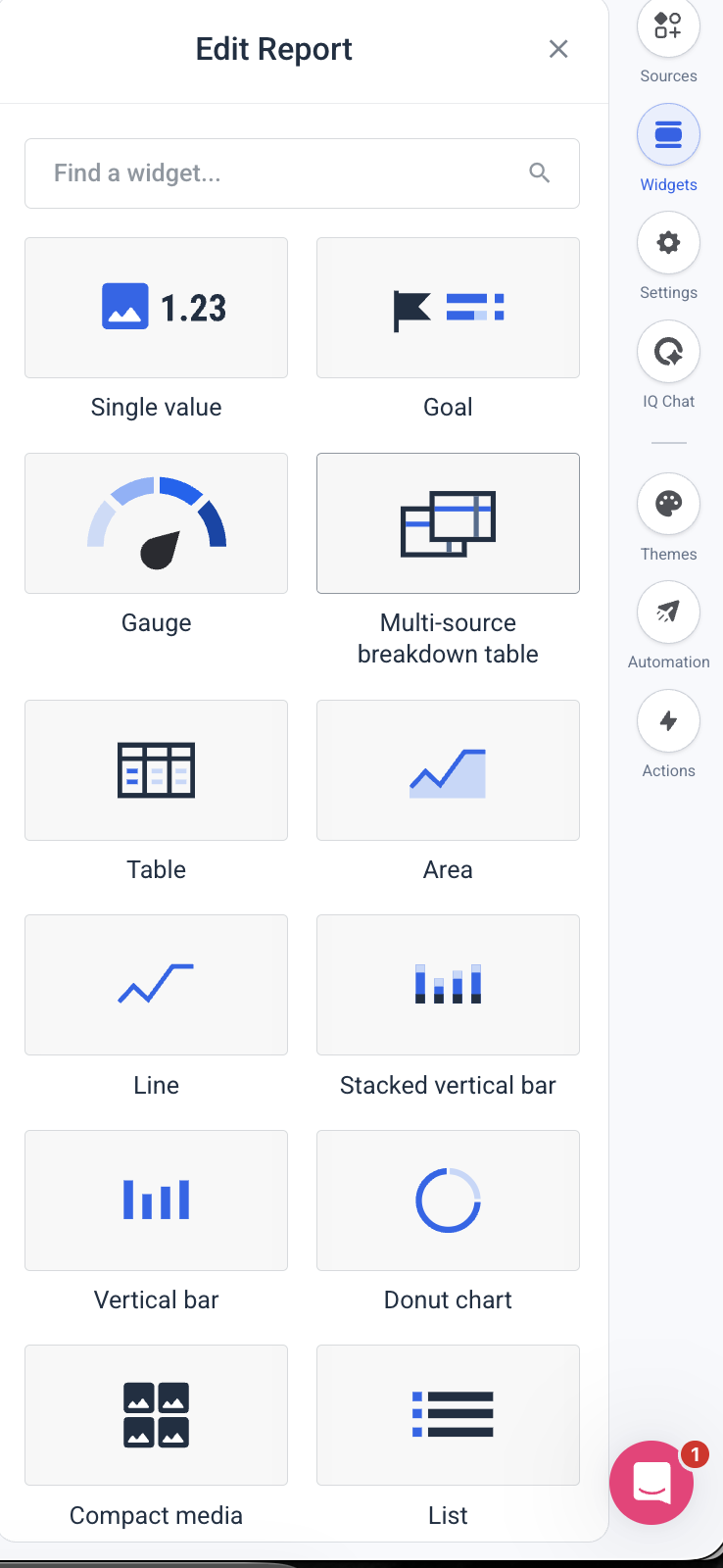 opciones del widget