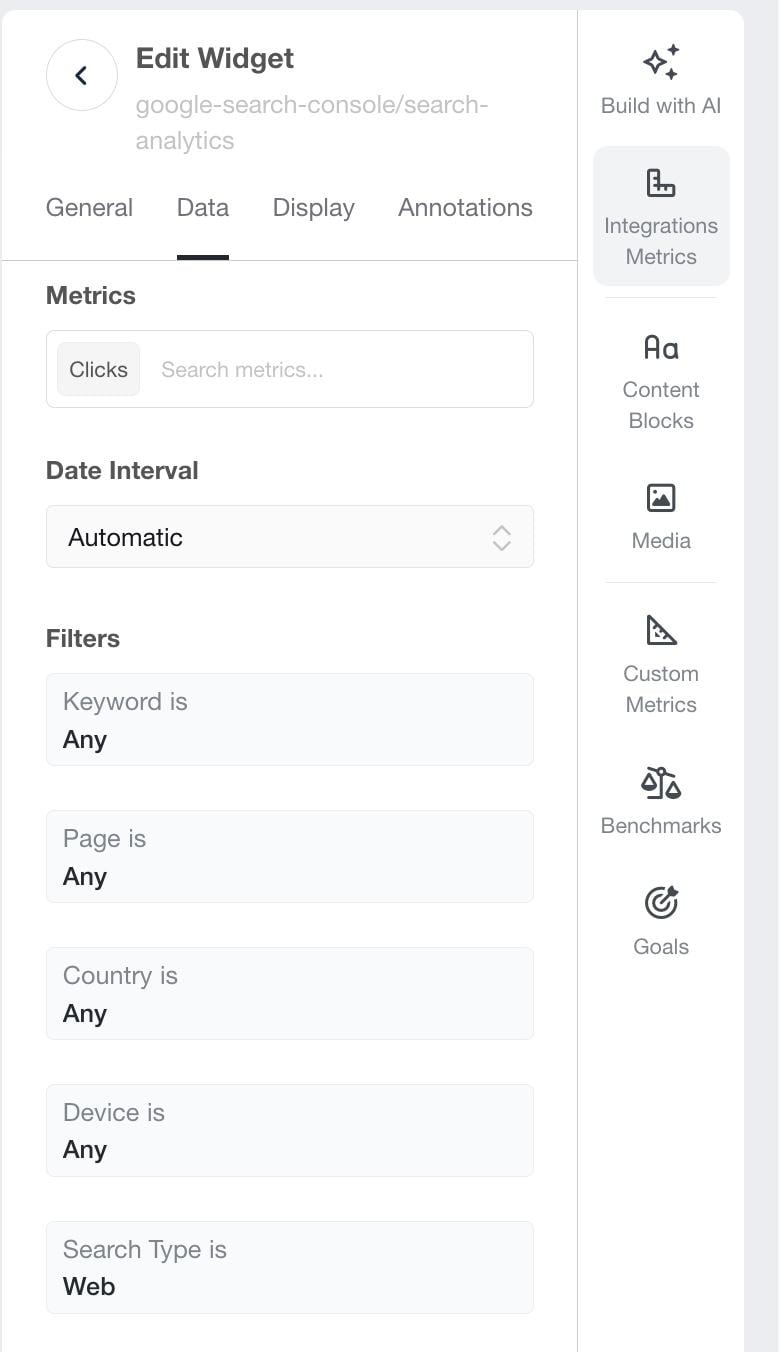 widgets de edición de análisis de agencias