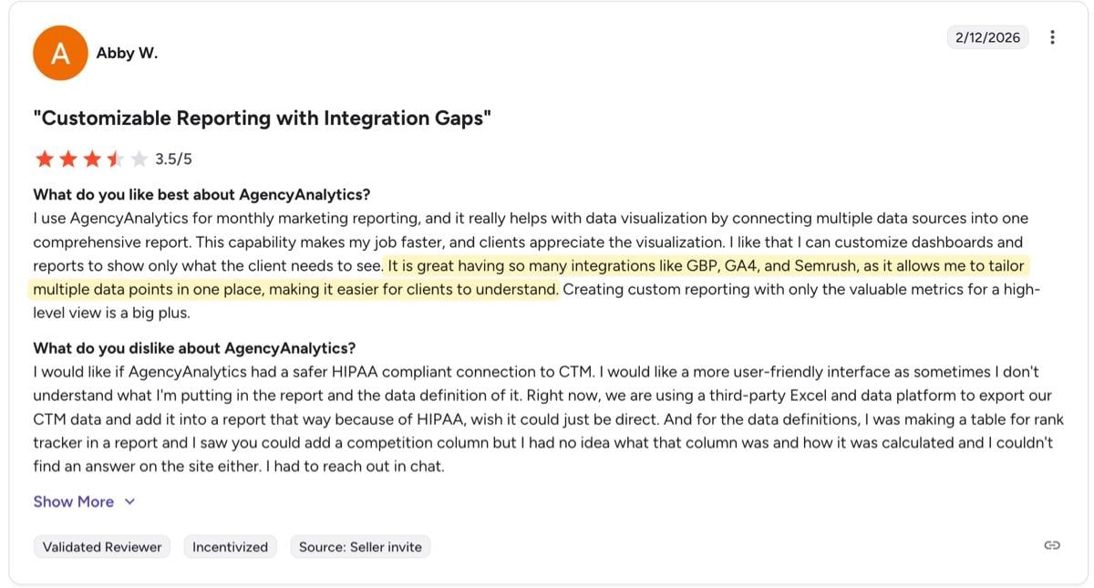 Reseña de g2 sobre Agency Analytics