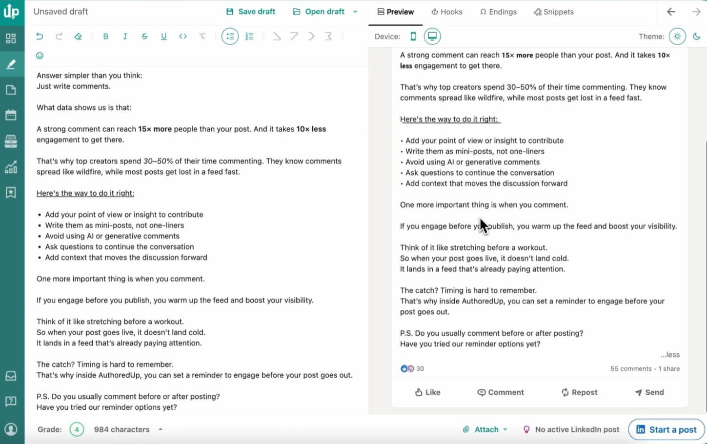herramienta de análisis de LinkedIn de AuthoredUp